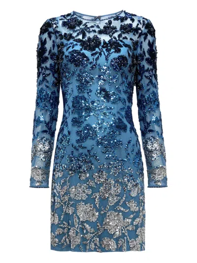 Jenny Packham Jazz Sequin-embellished Floral-pattern Mini Dress In Blue