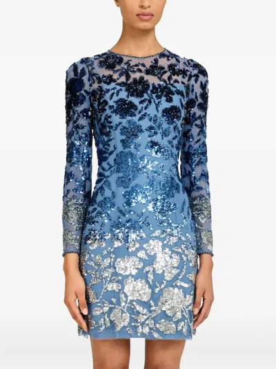 Jenny Packham Jazz Sequin-embellished Floral-pattern Mini Dress In Blue
