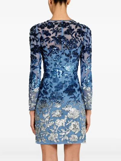 Jenny Packham Jazz Sequin-embellished Floral-pattern Mini Dress In Blue
