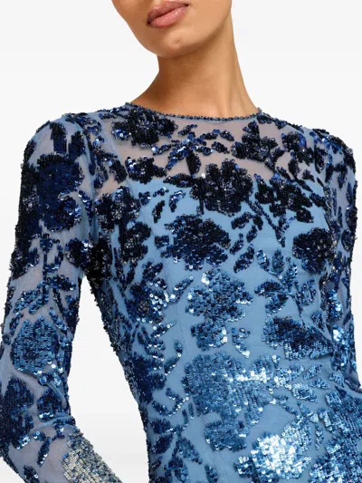 Jenny Packham Jazz Sequin-embellished Floral-pattern Mini Dress In Blue