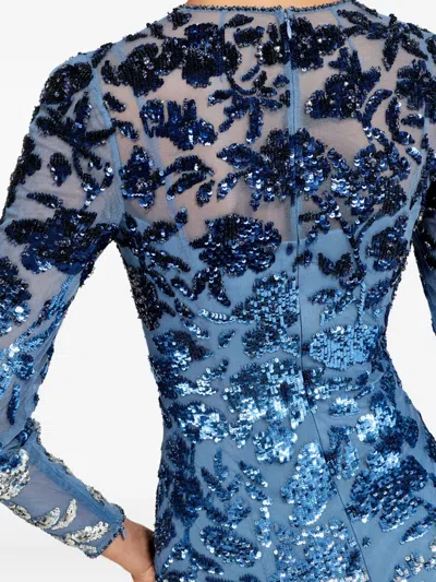 Jenny Packham Jazz Sequin-embellished Floral-pattern Mini Dress In Blue