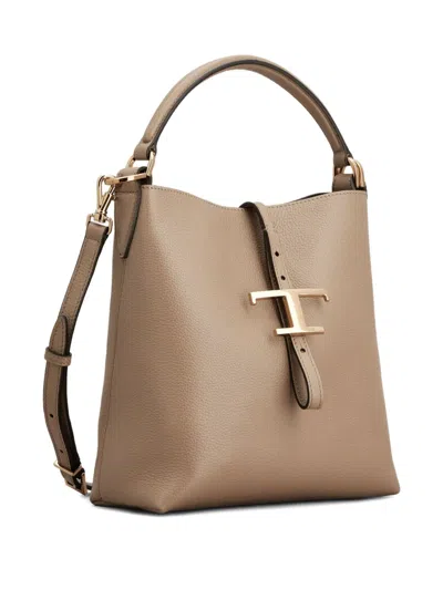 Tod's Mini T Timeless Bucket Bag In Brown