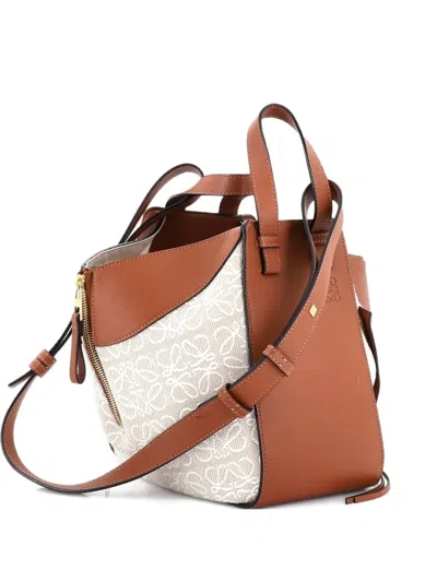 Pre-owned Loewe Hammock Bag Leather And Anagram Jacquard Small Shoulder Bag In Brown