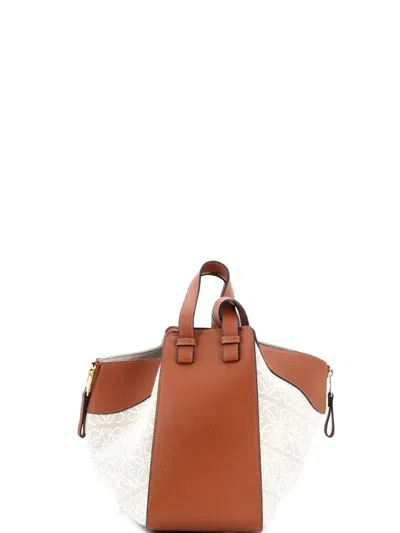 Pre-owned Loewe Hammock Bag Leather And Anagram Jacquard Small Shoulder Bag In Brown