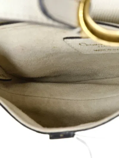 Pre-owned Dior Saddle Handbag Leather Mini Shoulder Bag In Neutral
