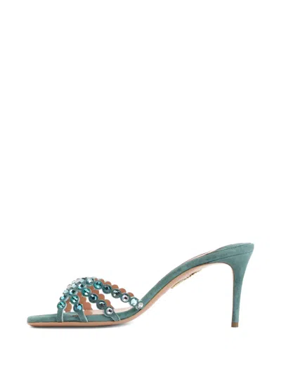 Aquazzura Tequila Mule Embellished Straps Open Toe Stiletto In Blue