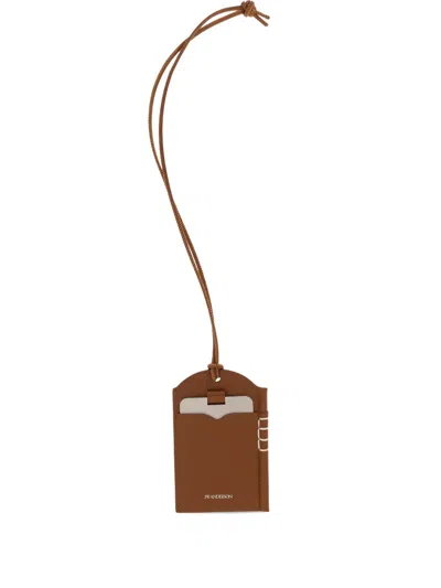 Jw Anderson Leather-tag Cardholder In Brown