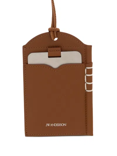 Jw Anderson Leather-tag Cardholder In Brown