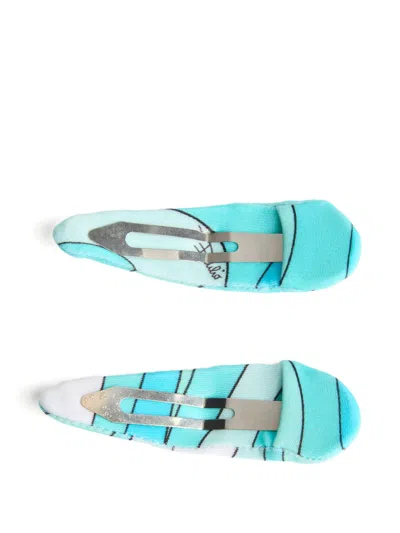 Pucci Marmo-print Hair Clip (pack Of Two) In Blue