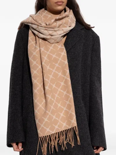 By Malene Birger Geometric-pattern Fringed Scarf In Brown