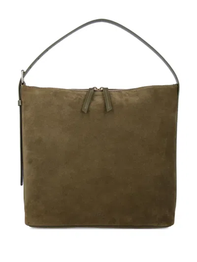 Apc Vera Suede Shoulder Bag With Adjustable Strap In Green