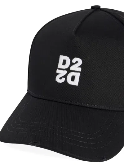 Dsquared2 Structured Black Baseball Cap Embroidered Logo In Black