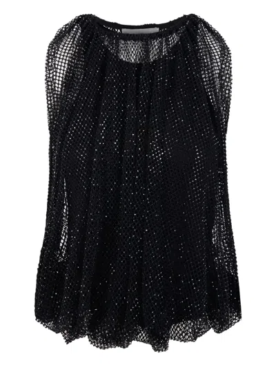 Sportmax Embellished Mesh And Jersey Top In Black