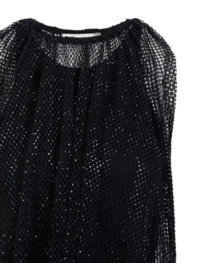 Sportmax Embellished Mesh And Jersey Top In Black