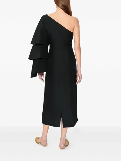 Rosie Assoulin Bidi Bidi Bom Bom Ruffled One-shoulder Midi Dress In Black