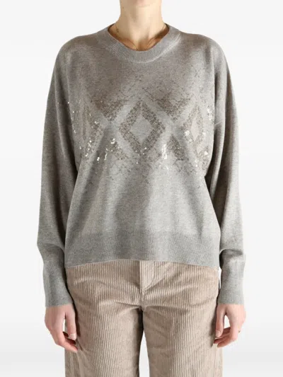 Brunello Cucinelli Sequin-embellished Sweater In Gray