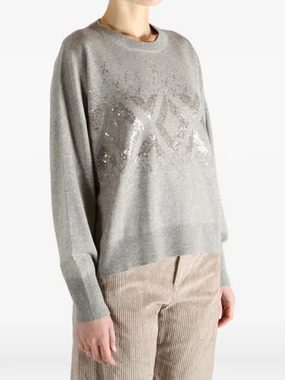 Brunello Cucinelli Sequin-embellished Sweater In Gray