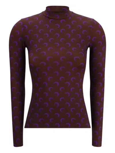 Marine Serre Moon-print High-neck Top In Brown