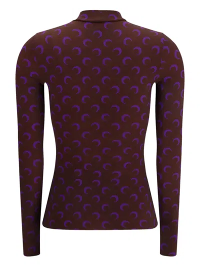 Marine Serre Moon-print High-neck Top In Brown