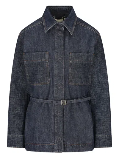 Fendi Go-to Denim Shirt Jacket With Quilted Ff Motif Clothing In Blue