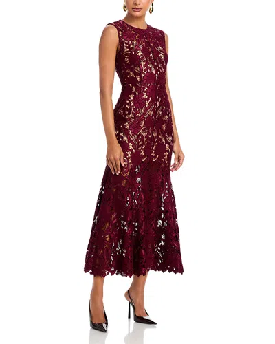 Self-portrait Fitted Guipure Lace Midi Dress With Removable Belt In Red