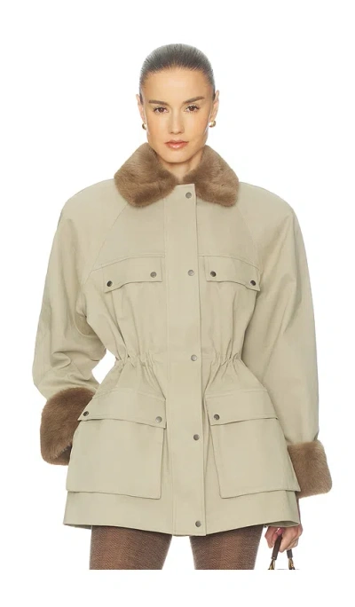 Helsa The Balmoral Jacket With Faux Fur Trim In Sand