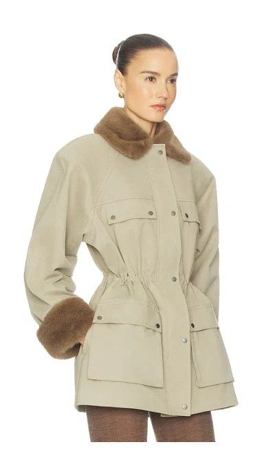 Helsa The Balmoral Jacket With Faux Fur Trim In Sand