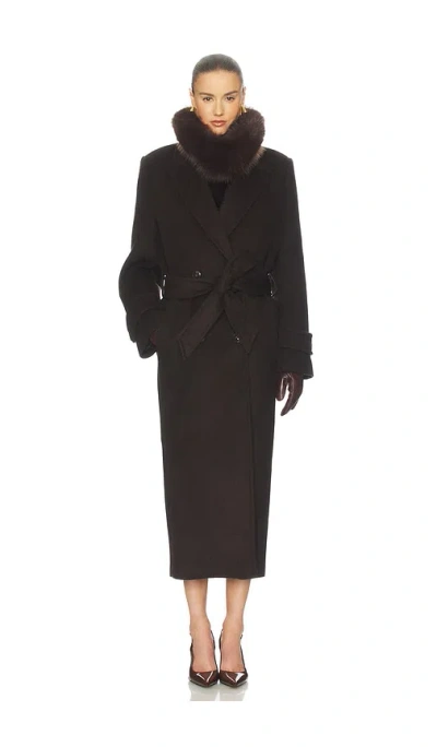 Helsa Bold Shoulder Long Coat In Black