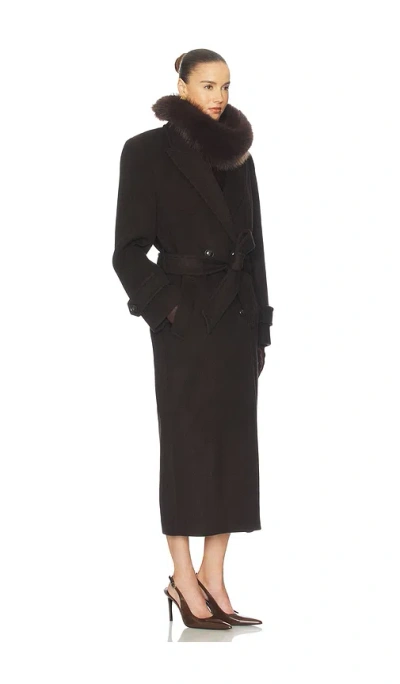 Helsa Bold Shoulder Long Coat In Black