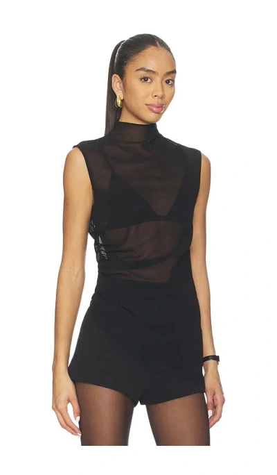 Lapointe Mock Neck Ruched Top In Black