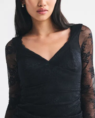 Abercrombie & Fitch A&f Zoe Bra-free Long-sleeve Lace Mini Dress In Black