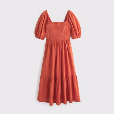Abercrombie & Fitch The A&f Emerson Linen-blend Puff Sleeve Midi Dress In Red