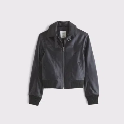 Abercrombie & Fitch Vegan Leather Shrunken Bomber Jacket In Black
