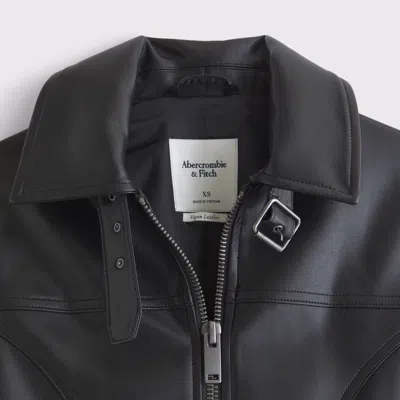 Abercrombie & Fitch Vegan Leather Shrunken Bomber Jacket In Black