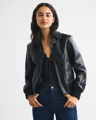Abercrombie & Fitch Vegan Leather Shrunken Bomber Jacket In Black