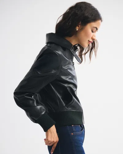 Abercrombie & Fitch Vegan Leather Shrunken Bomber Jacket In Black