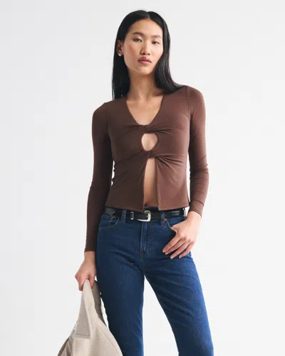 Abercrombie & Fitch Bra-free Long-sleeve Twist Cutout Top In Brown
