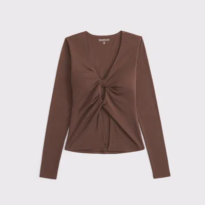 Abercrombie & Fitch Bra-free Long-sleeve Twist Cutout Top In Brown