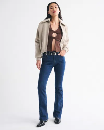 Abercrombie & Fitch Bra-free Long-sleeve Twist Cutout Top In Brown