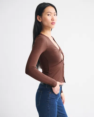Abercrombie & Fitch Bra-free Long-sleeve Twist Cutout Top In Brown