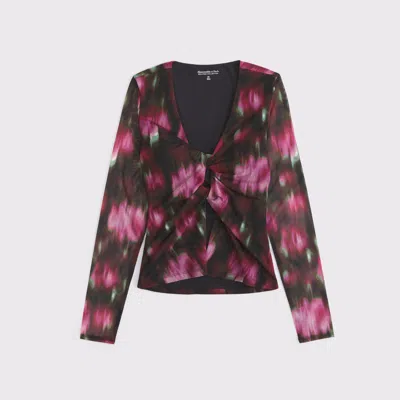 Abercrombie & Fitch Bra-free Long-sleeve Mesh Twist Cutout Top In Black