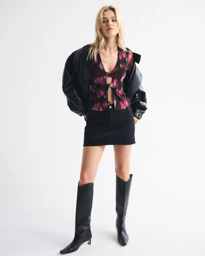 Abercrombie & Fitch Bra-free Long-sleeve Mesh Twist Cutout Top In Black