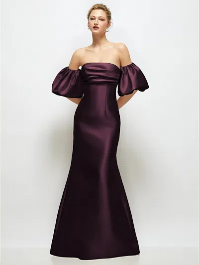 Alfred Sung Off-the-shoulder Puff Sleeve Satin Maxi Dress With Flared Skirt