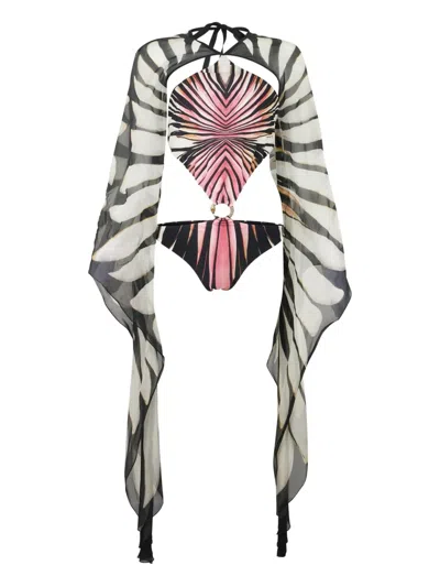 Roberto Cavalli Print-patterned Ring-detail Swimsuit In Pink