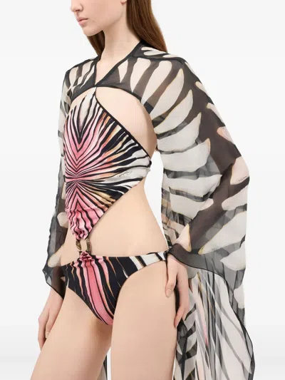 Roberto Cavalli Print-patterned Ring-detail Swimsuit In Pink