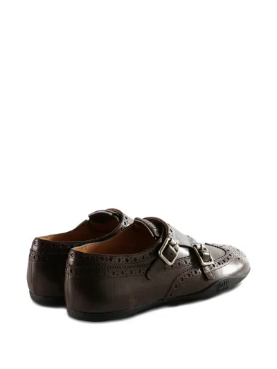 Miu Miu Calf Leather Brogue Shoe With Buckles In Brown