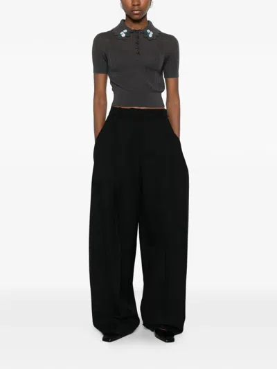 Self-portrait Floral-appliqué Polo Shirt In Gray