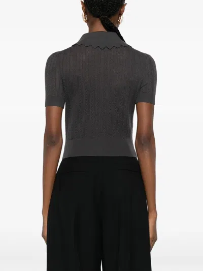 Self-portrait Floral-appliqué Polo Shirt In Gray