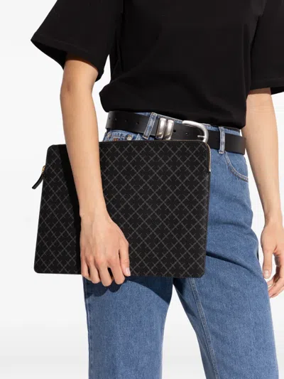 By Malene Birger Monogram-pattern Zip Laptop Bag In Black