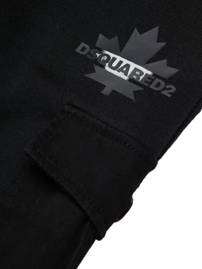 Dsquared2 Fleece Cargo Pants With Maple Leaf In Black